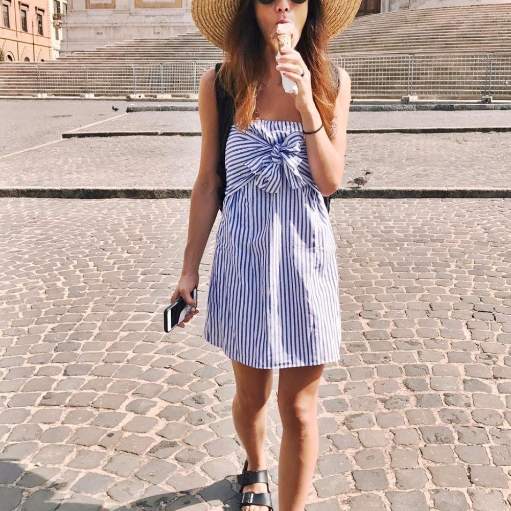 NLW Strapless Tie-front Striped Dress - Size M